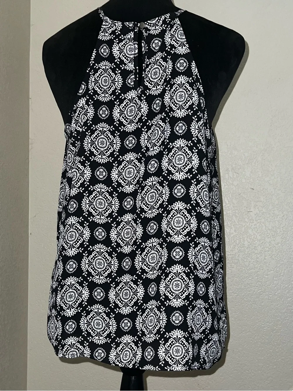 Black & White Halter Neck Printed Tank
